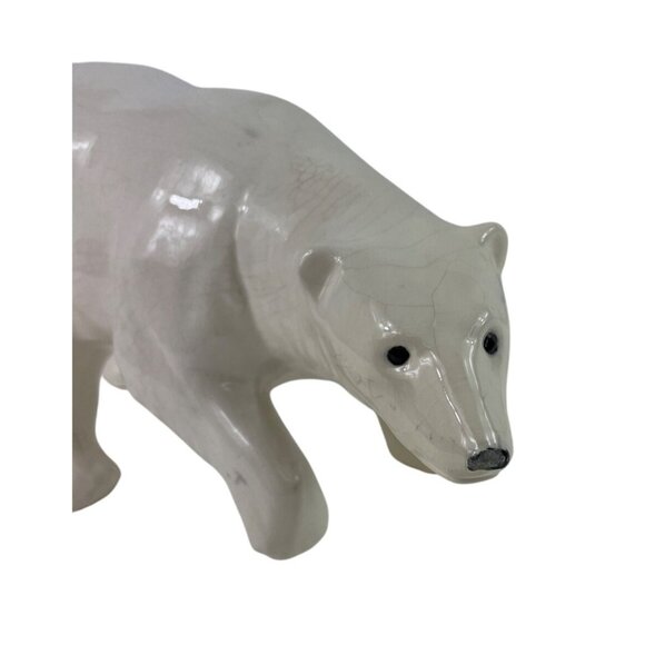 Handcrafted Vintage Ceramic Polar Bear Figurine With Crackle Glaze Finish - Picture 13 of 13